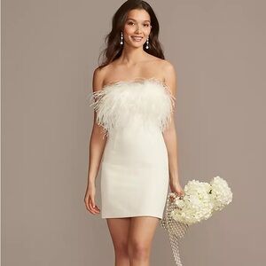 DB Studio White Feather Trim Dress